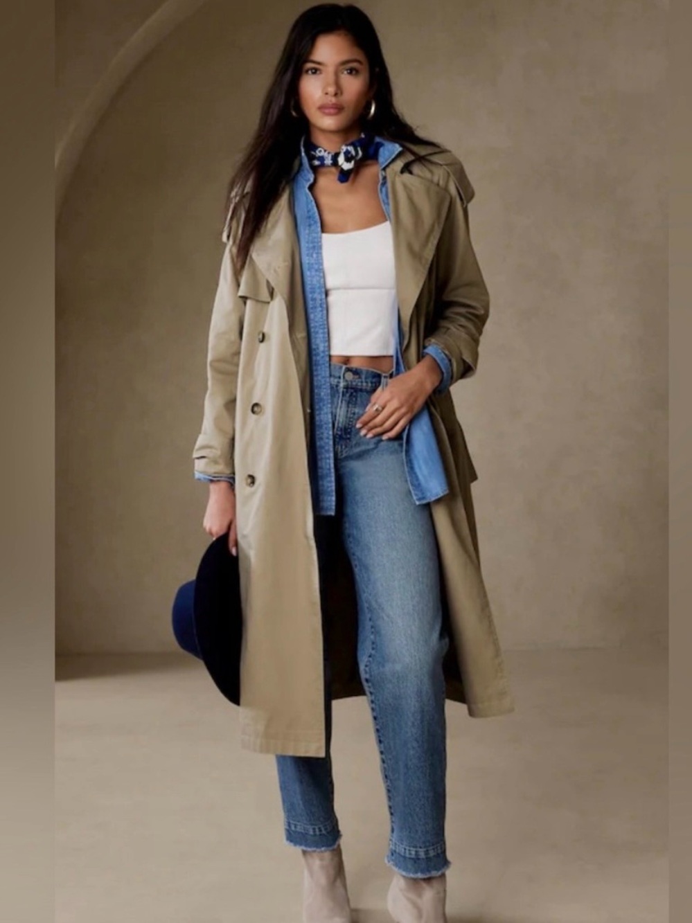 NWT Banana Republic Classic Tan Trench Coat Sanded Khaki Size L